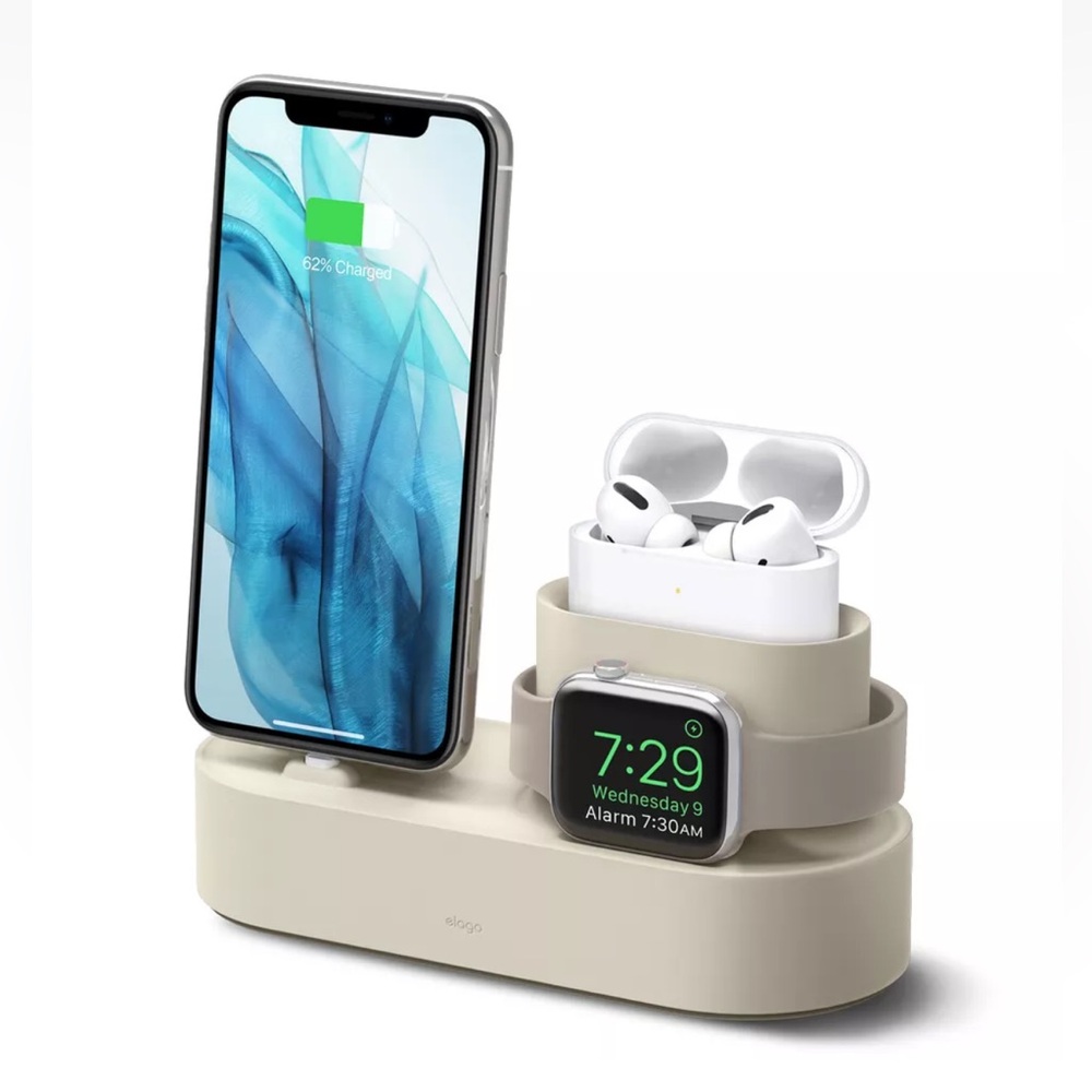 Elago 3 in 1 Charging Station for Apple Watch, AirPod pro, iPhone Cream